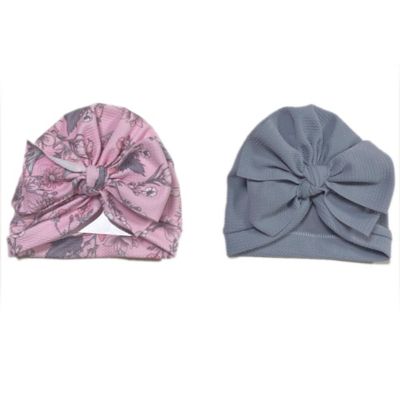 Danbar Size 0-12M 2-Pack Solid and Floral Turbans in Pink/Grey
