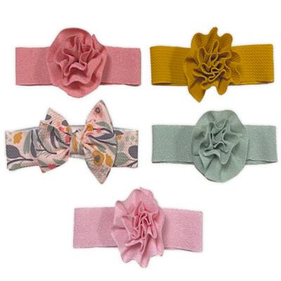Curls &amp; Pearls 5-Piece Bows and Rosettes Headband Set in Pink/Grey