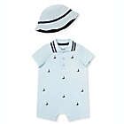 Alternate image 0 for Little Me&reg; 2-Piece Sailboat Short Sleeve Romper and Hat Set in Blue