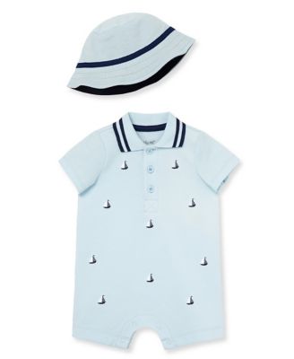 Little Me&reg; Newborn 2-Piece Sailboat Short Sleeve Romper and Hat Set in Blue
