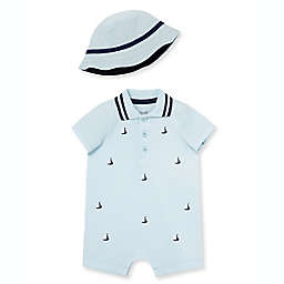 Little Me® 2-Piece Sailboat Short Sleeve Romper and Hat Set in Blue
