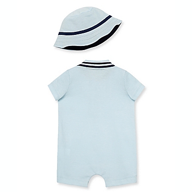 Little Me&reg; 2-Piece Sailboat Short Sleeve Romper and Hat Set in Blue. View a larger version of this product image.