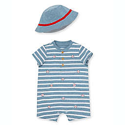 Little Me® 2-Piece Baseball Short Sleeve Romper and Hat Set in Blue