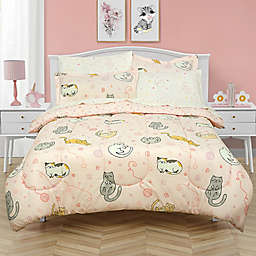 Kidz Mix Sleepy Cats 7-Piece Reversible Full Comforter Set in Light Pink