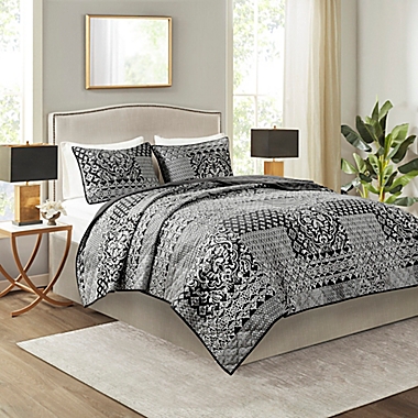 Madison Park&reg; Cassian 3-Piece Reversible Jacquard King/California King Coverlet Set in Black. View a larger version of this product image.