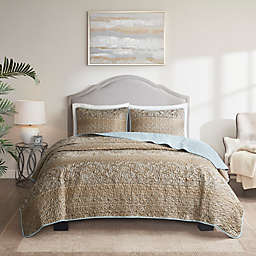 Madison Park® Nadia 3-Piece Reversible Full/Queen Coverlet Set in Blue/Brown