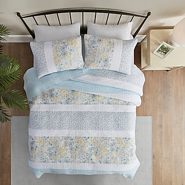 Madison Park&reg; Violet 3-Piece Reversible King/California King Coverlet Set in Aqua/Yellow. View a larger version of this product image.