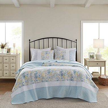 Madison Park&reg; Violet 3-Piece Reversible King/California King Coverlet Set in Aqua/Yellow. View a larger version of this product image.