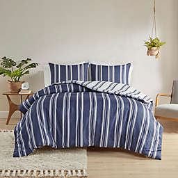 Clean Spaces Cobi 3-Piece Reversible Striped Full/Queen Duvet Cover Set in Navy