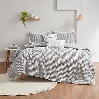 Urban Habitat Hayden Plush Clip Jacquard 5-Piece Full/Queen Duvet Cover Set in Grey. View a larger version of this product image.
