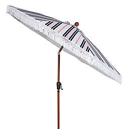 Everhome™ 9-Foot Fringed Stripe Octagonal Tilt Market Umbrella in Navy/Pink