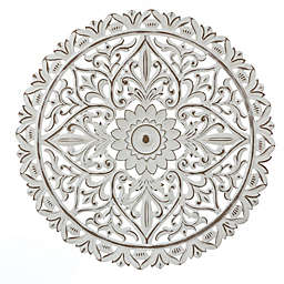 Luxen Home Flower Medallion 31-.5-Inch Wall Sculpture in White/Brown
