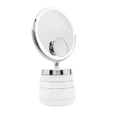 Sharper Image&reg; SpaStudio Vanity Plus 10-Inch Round Mirror with Storage in Silver