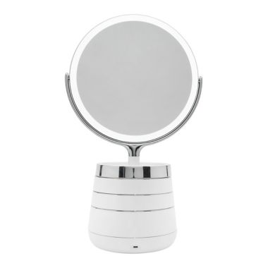 Sharper Image&reg; SpaStudio Vanity Plus 10-Inch Round Mirror with Storage in Silver. View a larger version of this product image.