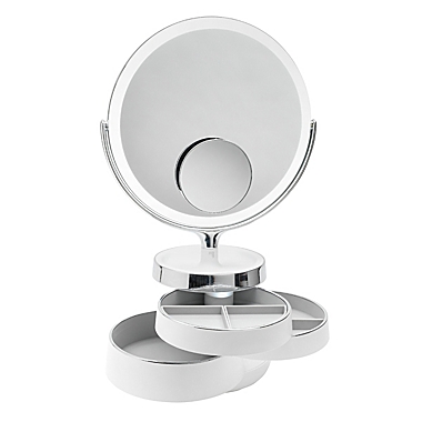 Sharper Image&reg; SpaStudio Vanity Plus 10-Inch Round Mirror with Storage in Silver. View a larger version of this product image.