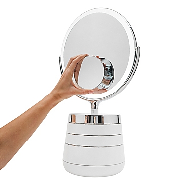 Sharper Image&reg; SpaStudio Vanity Plus 10-Inch Round Mirror with Storage in Silver. View a larger version of this product image.