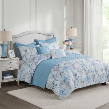 Madison Park&reg; Pema 8-Piece Printed Full/Queen Comforter and Coverlet Set Collection in Blue. View a larger version of this product image.