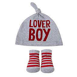 Baby Essentials® Size 0-6M 2-Piece Lover Boy Hat and Bootie Set in Grey/Red