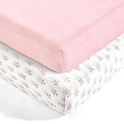 Lush Decor 2-Pack Pixie Fox Geo Organic Cotton Fitted Crib Sheets in Pink