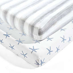 Lush Decor 2-Pack Seaside Starfish Organic Cotton Fitted Crib Sheets in Blue