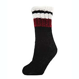 MeMoi Varsity Chenille Plush Lined Slipper Socks in Black
