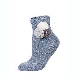 MeMoí®  Embroidery in Bloom Chenille Slipper Shortie Socks in Denim