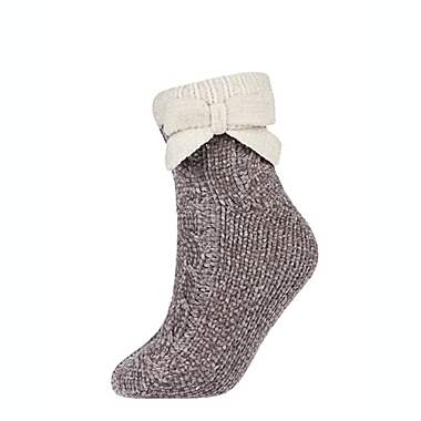 MeMoi&reg; Cozy Ballerina Plush Lined Slipper Shortie Socks in Grey Heather. View a larger version of this product image.