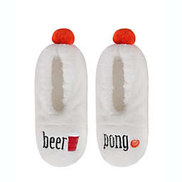 MeMoí® Beer Pong Sherpa Lined Slippers in Ivory