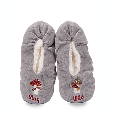 MeMo&iacute;&reg; Medium/Large Stay Wild Mushrooms Sherpa Lined Slippers in Grey. View a larger version of this product image.