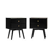 Forest Gate&trade; 2-Drawer Solid Wood Nightstands in Black (Set of 2)