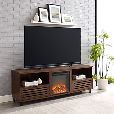Forest Gate&trade; Pull-Down Slat-Door Electric Fireplace TV Stand in Dark Walnut. View a larger version of this product image.