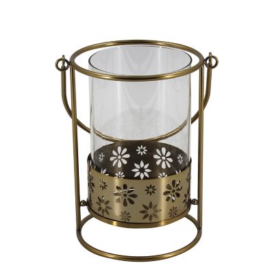 Wild Sage&trade; 8.75-Inch Floral Cut-Out Iron and Glass Hurricane Lantern