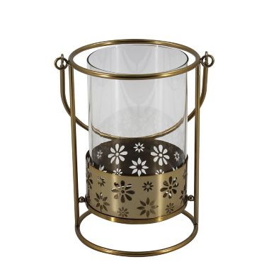Wild Sage&trade; 8.75-Inch Floral Cut-Out Iron and Glass Hurricane Lantern. View a larger version of this product image.