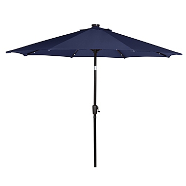 Everhome&trade; 9-Foot Solar LED Market Umbrella in Navy. View a larger version of this product image.