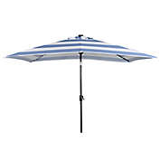 Everhome&trade; 7-Foot 10-Inch Solar LED Rectangular Umbrella in Faded Denim Stripe