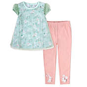 Willow &amp; Wyatt Bunny Tunic and Pant Set in Turquoise/Pink