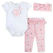 Willow &amp; Wyatt Easter Bunny Pant, Bodysuit, and Headband Set in White/Pink