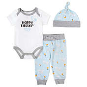 Willow &amp; Wyatt 3-Piece Easter Bunny Pant, Bodysuit, and Cap Set in White/Blue