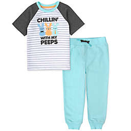 Willow & Wyatt 2-Piece Chillin With Peeps T-Shirt and Pant Set in Grey/Teal