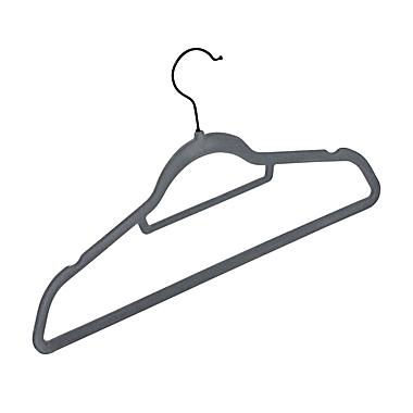 Squared Away&trade; Velvet Slim Suit Hangers in Grey with Matte Black Hook (Set of 12). View a larger version of this product image.