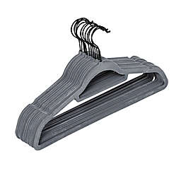 Squared Away™ Velvet Slim Suit Hangers in Grey with Matte Black Hook (Set of 12)