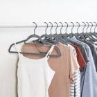 Alternate image 1 for Squared Away&trade; Velvet Slim Suit Hangers in Grey with Matte Black Hook (Set of 12)