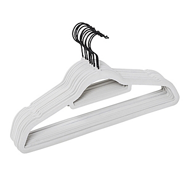 Squared Away&trade; Velvet Slim Suit Hangers in White with Matte Black Hook (Set of 12). View a larger version of this product image.