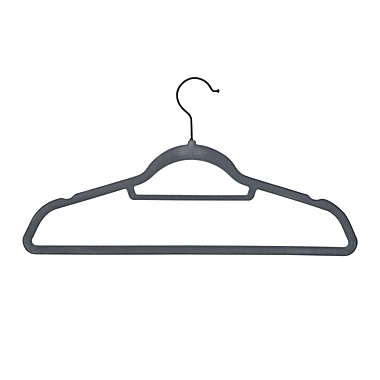 Squared Away&trade; Velvet Slim Suit Hangers in Grey with Matte Black Hook (Set of 50). View a larger version of this product image.