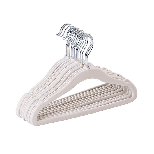 Alternate image 1 for Squared Away™ Velvet Slim Child Sized Hangers in White with Chrome Hook (Set of 14)