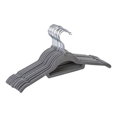 Squared Away&trade; Velvet Slim Shirt Hangers in Grey with Chrome Hook (Set of 12). View a larger version of this product image.