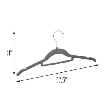 Squared Away&trade; Velvet Slim Shirt Hangers in Grey with Chrome Hook (Set of 12). View a larger version of this product image.