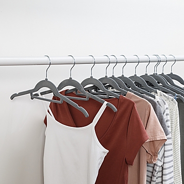 Squared Away&trade; Velvet Slim Shirt Hangers in Grey with Chrome Hook (Set of 12). View a larger version of this product image.