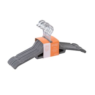 Squared Away&trade; Velvet Slim Shirt Hangers in Grey with Chrome Hook (Set of 12). View a larger version of this product image.