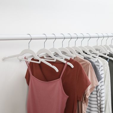 Squared Away&trade; Velvet Slim Shirt Hangers in White with Chrome Hook (Set of 12). View a larger version of this product image.
